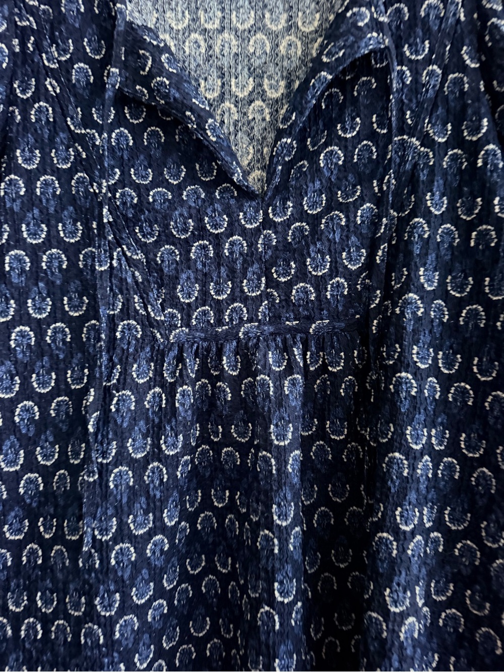 LOFT Navy Blue Printed Peasant Top - Picture 4 of 5